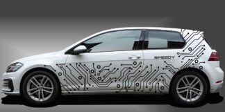 Seitenstreifen als sportlicher und cooler Racing-Streifen in Schwarz auf weißem VW Golf 7