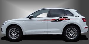 Seitenstreifen SUV in Schwarz und Dunkelrot auf weißem Audi Q5
