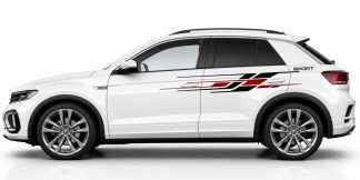 Seitenstreifen SUV in Schwarz und Dunkelrot auf einem weißen VW T-Roc