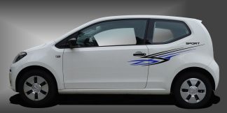 Seitenstreifen Up in Schwarz und Blau auf weißem VW UP
