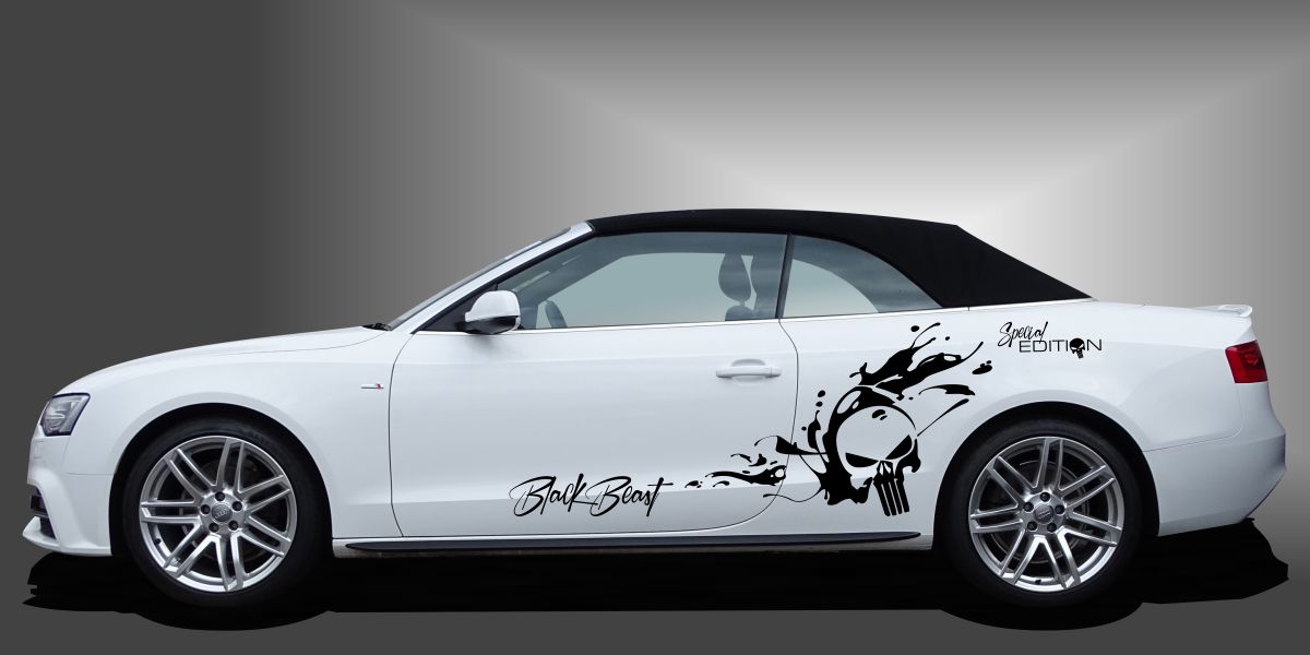 Skull Tribal in Schwarz auf weißem Audi A3 Cabrio