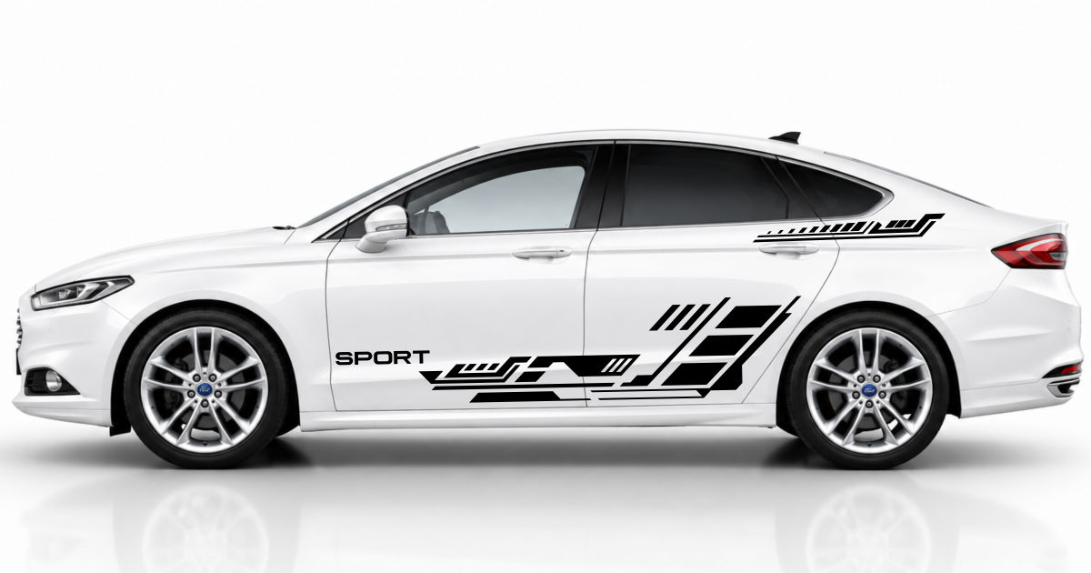 sportliche Autoaufkleber in Schwarz auf einem weißen Ford Mondeo