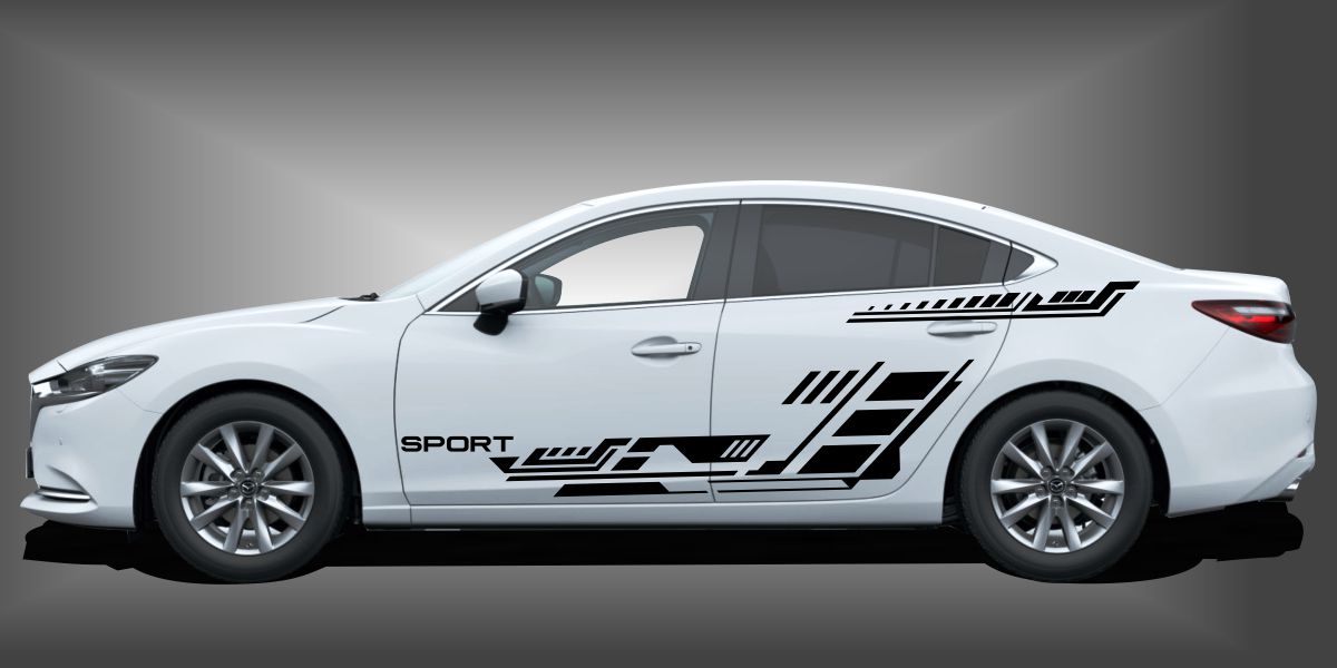 sportliche Autoaufkleber in Schwarz auf weißem Mazda 6