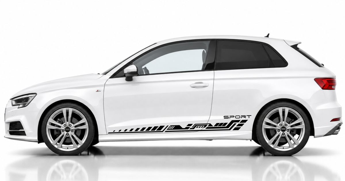 sportliche Sticker in Schwarz auf einem weißen Audi A3 Sportback