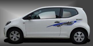 Sports Car Design in Schwarz und Blau auf weißem VW UP