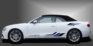 Sticker Auto in Schwarz und Blau auf weißem Audi A3 Cabrio