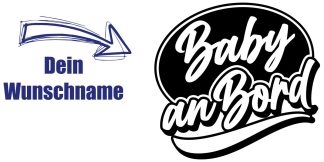 Sticker Baby an Bord als originelles und fantastisches Aufkleber-Motiv in Schwarz auf weißer glatter Fläche