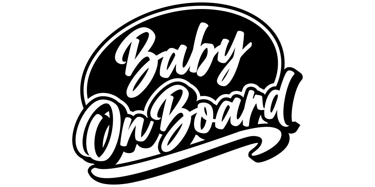 Sticker Baby on Board als originelles und attraktives Auto-Tattoo in Schwarz auf weißer glatter Fläche