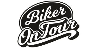 Sticker Biker on Tour als origineller und ausgefallener Carsticker in Schwarz auf weißer glatter Fläche