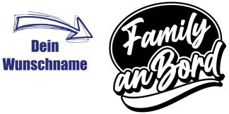 Sticker Family an Bord als originelles und einzigartiges Sticker-Motiv in Schwarz auf weißer glatter Fläche