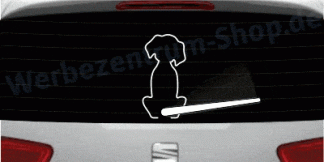 Sticker Hund Scheibenwischer als originelles und kreatives Car-Tattoo in Weiß auf schwarzer Heckscheibe