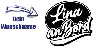 Sticker Lina an Bord als originelles und einzigartiges Auto-Tribal in Schwarz auf weißer glatter Fläche