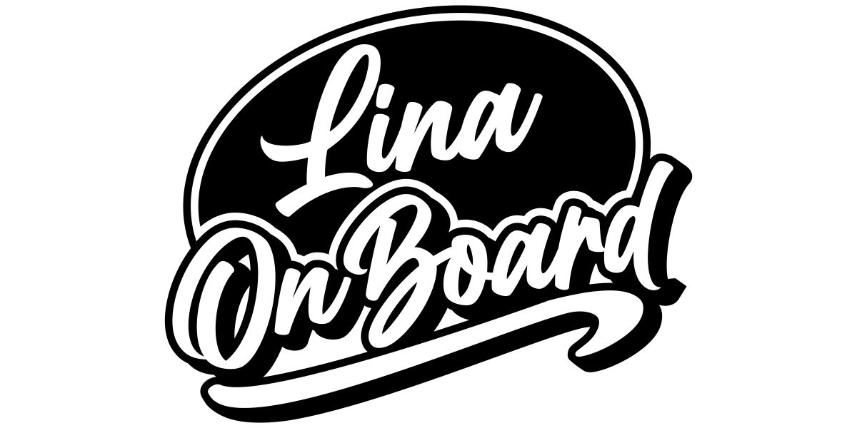 Sticker Lina on Board als originelles und ausgefallenes Sticker-Motiv in Schwarz auf weißer glatter Fläche