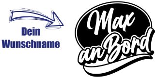 Sticker Max an Bord als originelles und markantes Aufkleber-Motiv in Schwarz auf weißer glatter Fläche