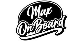 Sticker Max on Board als originelles und fantastisches Sticker-Motiv in Schwarz auf weißer glatter Fläche