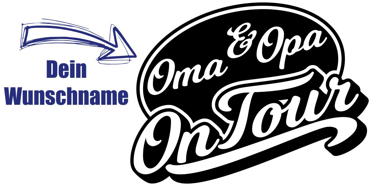 Sticker Oma und Opa on Tour als origineller und charmanter Carsticker in Schwarz auf weißer glatter Fläche