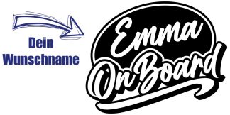 Sticker on Board Aufkleber als origineller und kreativer Carsticker in Schwarz auf weißer glatter Fläche