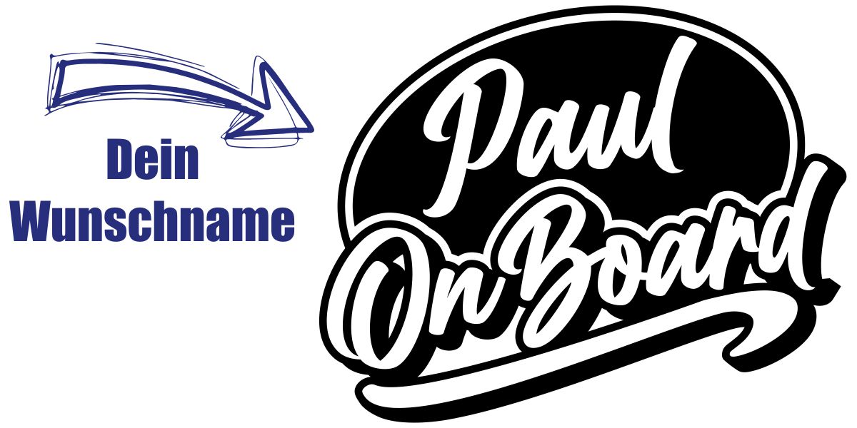 Sticker Paul on Board als origineller und kreativer Funny-Sticker in Schwarz auf weißer glatter Fläche