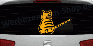 Sticker Scheibenwischer Katze als origineller und toller Funny-Sticker in Dunkelgelb auf schwarzer glatter Fläche