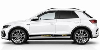 Streifen am Auto in Schwarz und Gelb auf einem weißen VW T-Roc