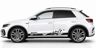 Streifen Aufkleber in Schwarz auf einem weißen VW T-Roc