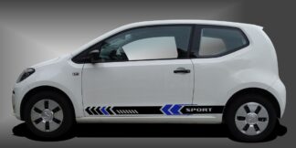 Streifen Auto Dekor in Schwarz und Blau auf weißem VW UP