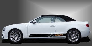 Streifen Dekor Car Sticker in Schwarz und Dunkelgelb auf weißem Audi A3 Cabrio