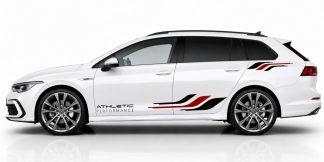 Streifen Dekor in Schwarz und Dunkelrot auf einem weißen Golf 8 Variant
