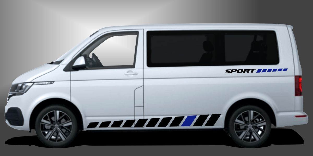 Streifen für T6 in Schwarz und Blau auf weißem VW T6