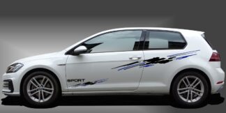 Streifen Tattoo Auto in Schwarz und Blau auf weißem VW Golf 7