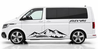 T6 Aufkleber Berge in Schwarz auf einem weißen VW T6