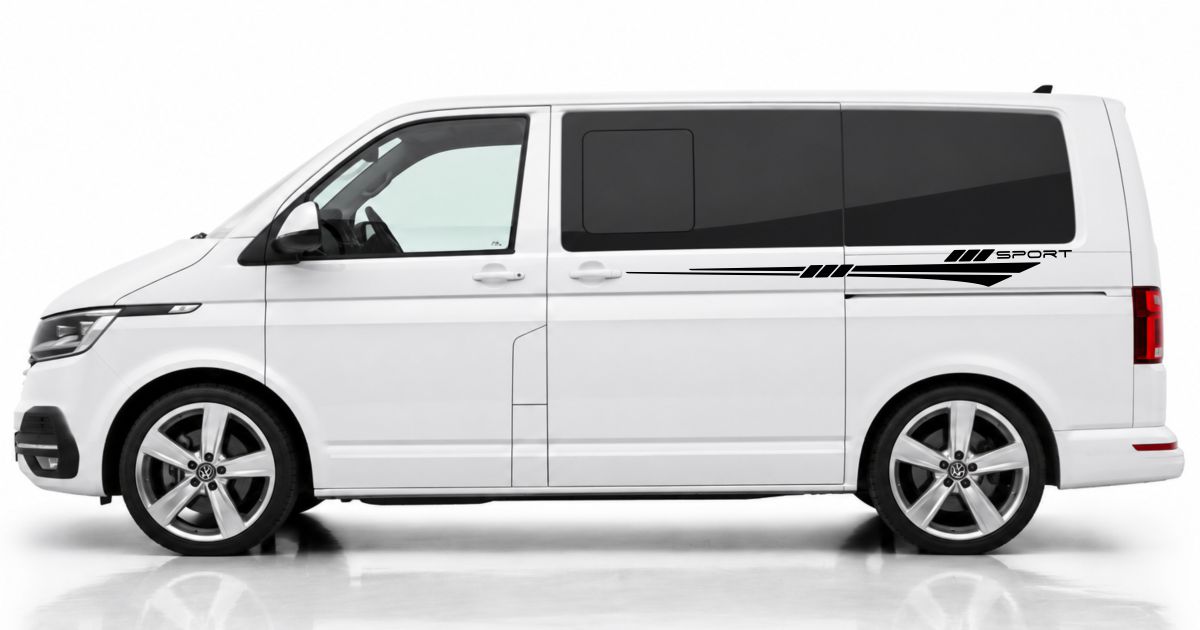 T6 Bus Aufkleber in Schwarz auf einem weißen VW T6