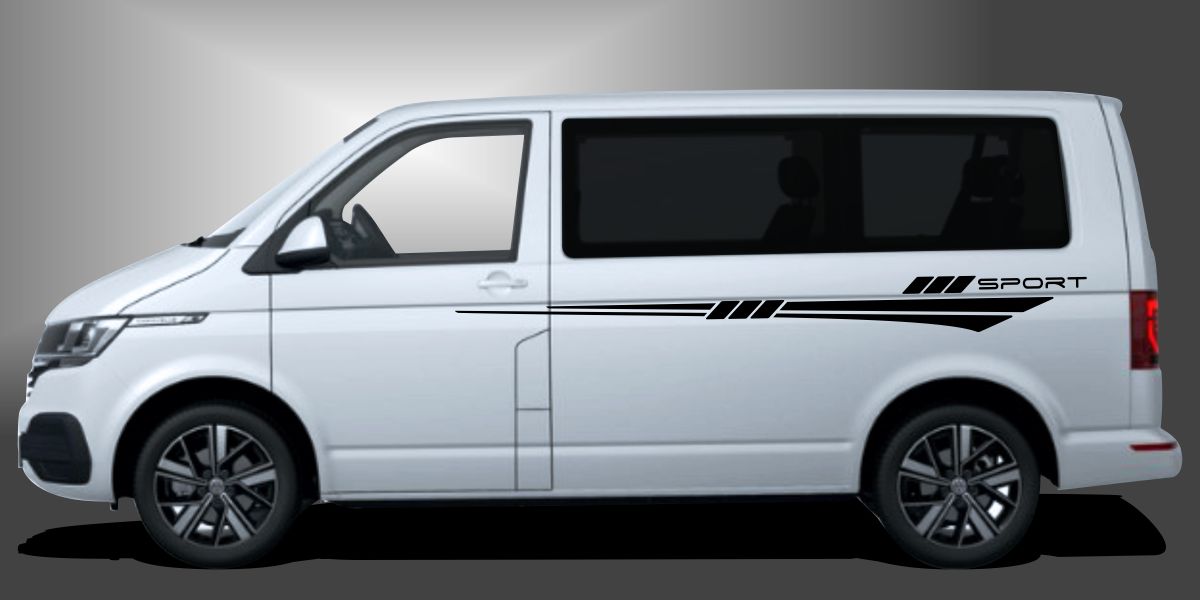 T6 Bus Aufkleber in Schwarz auf weißem VW T6