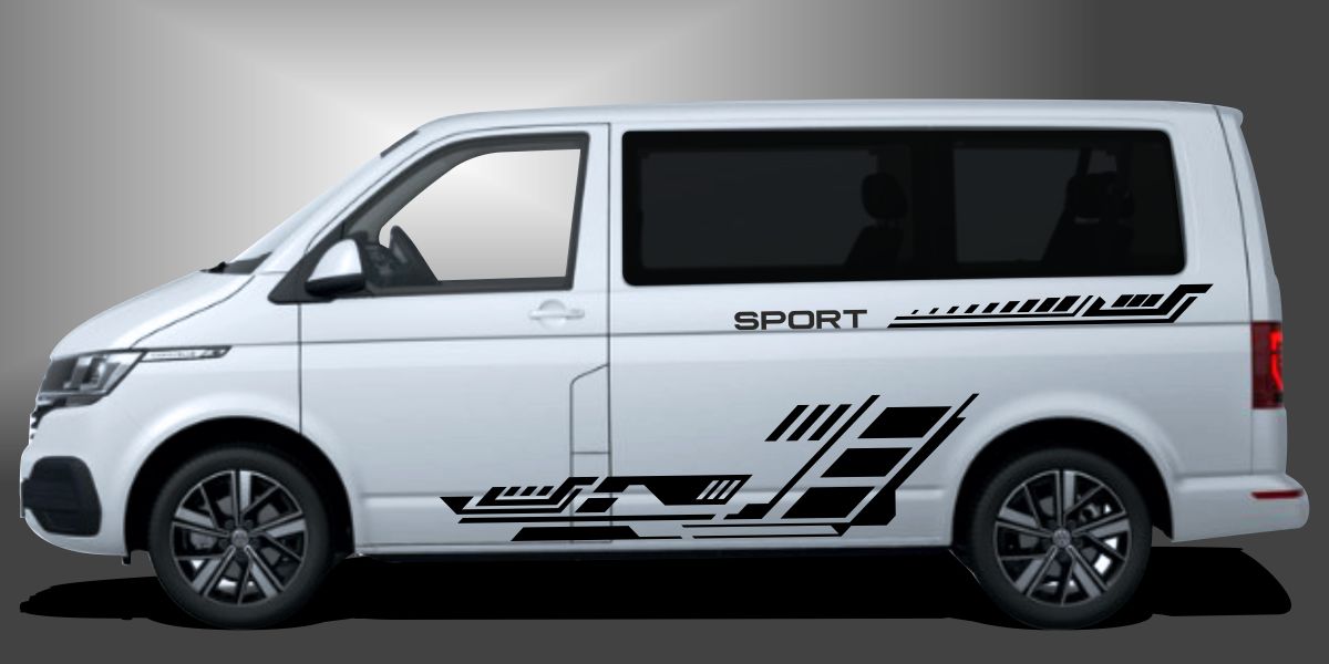 T6 Bus Auto Design in Schwarz auf weißem VW T6