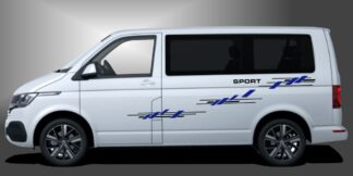 T6 Bus Auto Sticker in Schwarz und Blau auf weißem VW T6