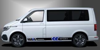 T6 Bus Auto Tuning in Schwarz und Blau auf weißem VW T6