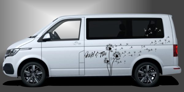 T6 Bus Autoaufkleber in Schwarz auf weißem VW T6