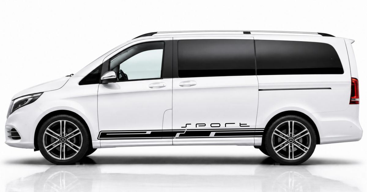 T6 Bus Autosticker in Schwarz auf einem weißen Mercedes V-Klasse
