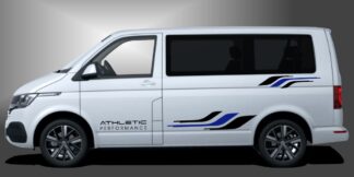 T6 Bus Dekor in Schwarz und Blau auf weißem VW T6