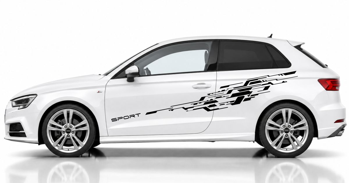Top Autoaufkleber in Schwarz auf einem weißen Audi A3 Sportback