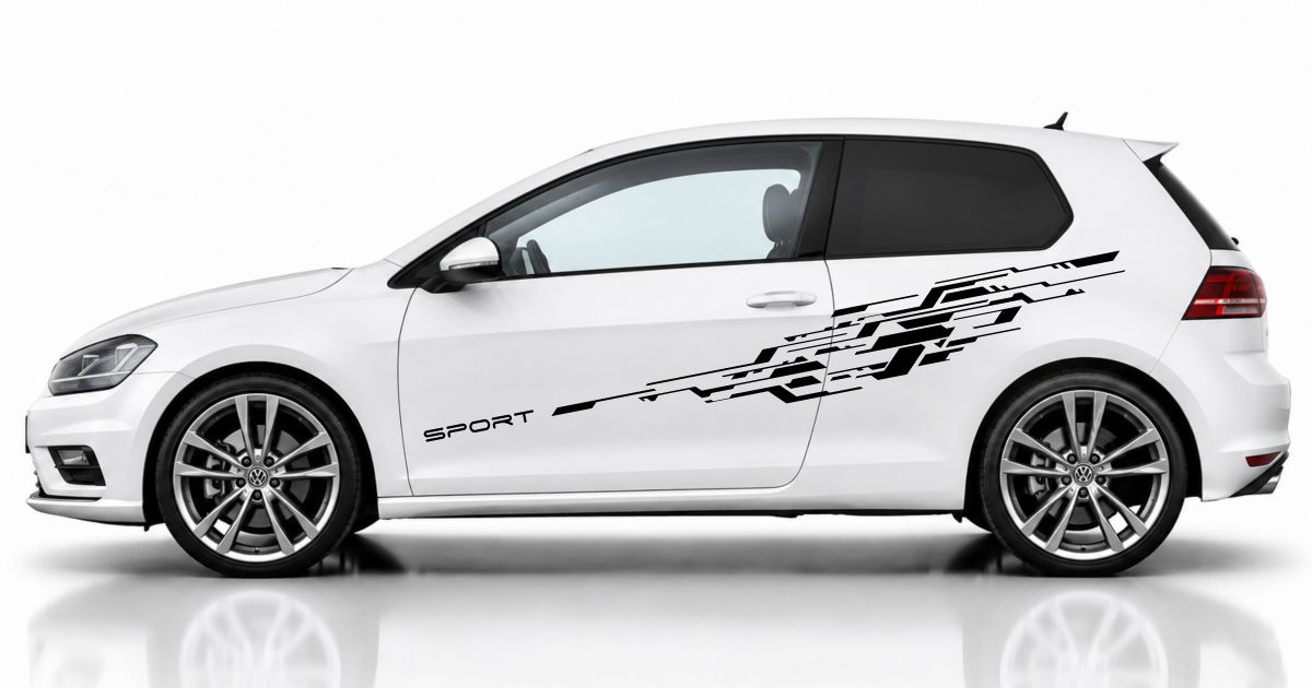 Top Autoaufkleber in Schwarz auf einem weißen VW Golf 7