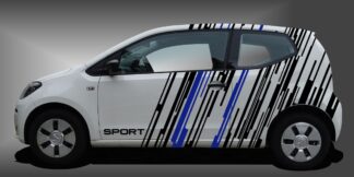 Tuning Aufkleber in Schwarz und Blau auf weißem VW UP