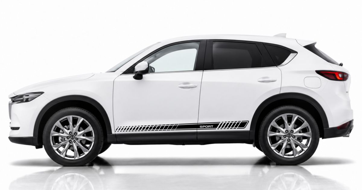 Tuning Rally Streifen in Schwarz auf einem weißen Mazda CX-5