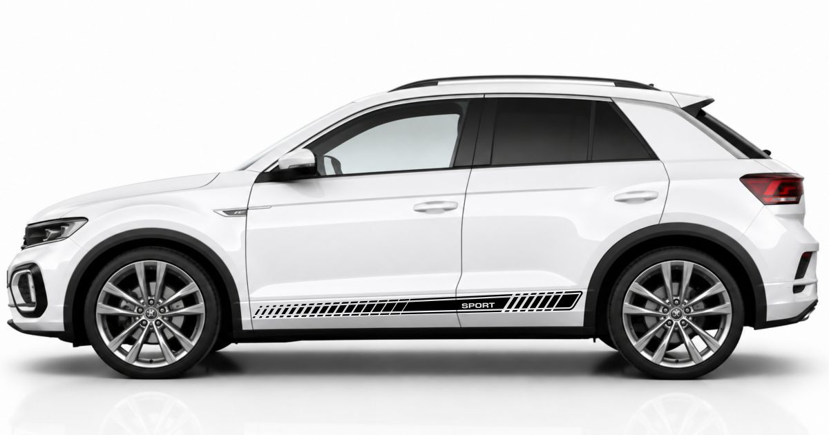 Tuning Rally Streifen in Schwarz auf einem weißen VW T-Roc