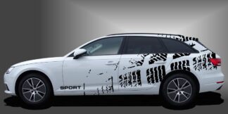 Tuning Sticker Set in Schwarz auf weißem Audi A4 Avant