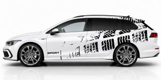 Tuning Sticker Set in Schwarz auf einem weißen Golf 8 Variant