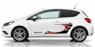 Tuning Vinyl in Schwarz und Dunkelrot auf einem weißen Opel Corsa