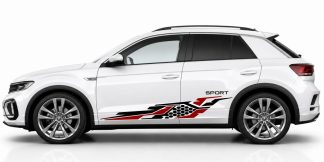 Tuningfolien SUV in Schwarz und Dunkelrot auf einem weißen VW T-Roc