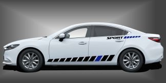 Tuningstreifen fürs Auto in Schwarz und Blau auf weißem Mazda 6