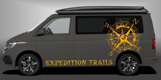 Van Aufkleber als sportlicher und imposanter Tuningaufkleber in Dunkelgelb auf dunkelgrauem VW T6